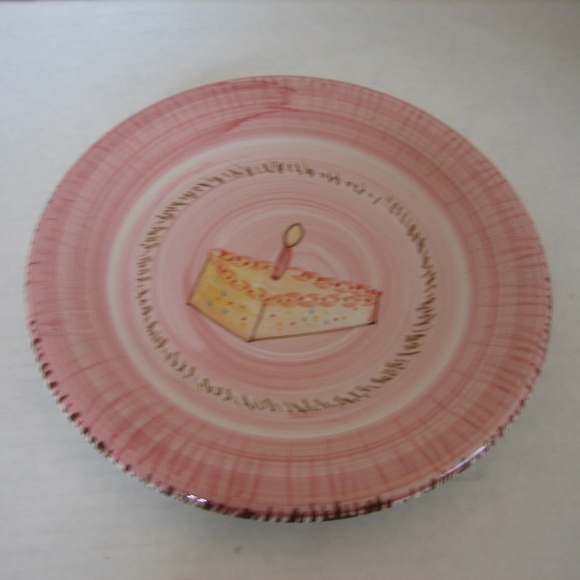 Ruby Pink Ceramic Piece of Birthday Cake with Candle Dessert Plate 8in.R NWNT - Picture 5 of 5